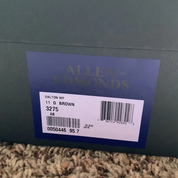 Men’s Size 11 D Allen Edmonds Brown Leather Weatherproof Dalton Wingtip Boots - Picture 8 of 8